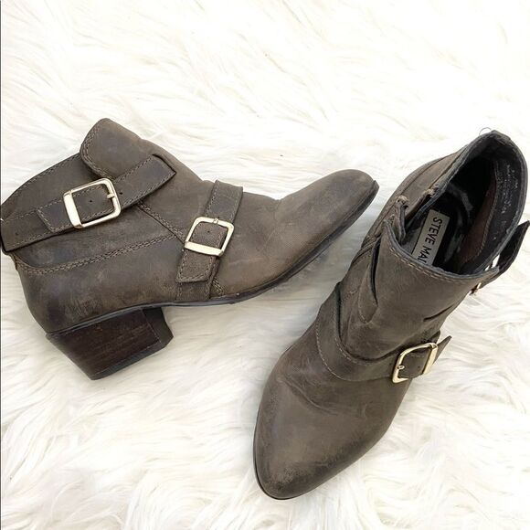Steve Madden Ripleyy Leather Buckle Booties Size 7 1/2 - Picture 1 of 9
